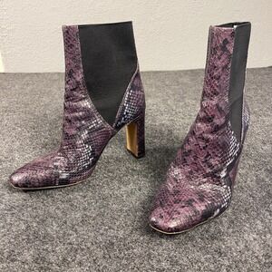 Vince Camuto Womens Boots 7 Seeana Snakeskin Chelsea Ankle Purple Leather Heels